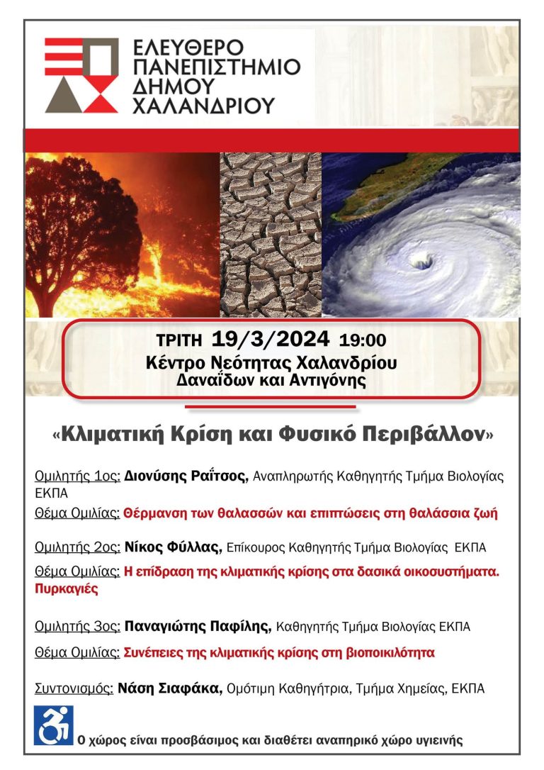Ελεύθερο Πανεπιστήμιο Χαλανδρίου: Ανοίγει το φάκελο του θέματος Κλιματική Κρίση και Φυσικό Περιβάλλον  – Δήμος Χαλανδρίου