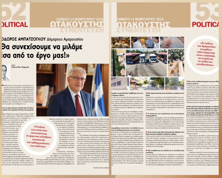 Θ. Αμπατζόγλου στην Political: «Θα συνεχίσουμε να μιλάμε μέσα από το έργο μας!» – Δήμος Αμαρουσίου